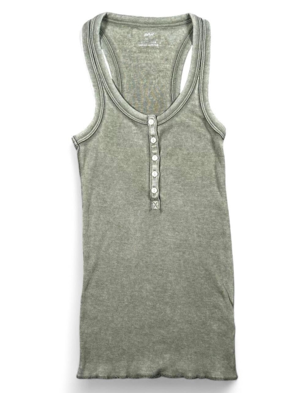 aerie Olive Green Ribbed Henley Tank Top